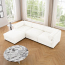 Contemporary White Chenille L-Shaped Sofa with Storage and Ottoman, 3-Seater Cylindrical Backrest