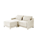 Elegant Two-Seater Sofa with Ottoman, Lumbar Pillows, Ergonomic Design, Beige Chenille, Wood Frame
