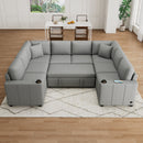 Multi-functional U-shaped Sectional Sofa Convertible Pull-out Bed Gray Chenille 107.1'