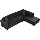 Modern Sectional Sofa with Storage Ottoman, L-Shape Couch with 2 Pillows and Cup Holders, Black Velvet, 105'