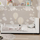 Twin Size Upholstered Platform Bed with Guardrail, White
