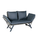 1 PCS Patio Wicker Side Foldable Bench Patio Backyard Conversation Bench Grey Wicker + Dark Grey Cushion