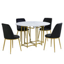 TOPMAX Space-Saving 5-Piece Extendable Kitchen Dining Table Set for Small Spaces - Round Faux Marble Top with Golden Frame, 4 Upholstered Chairs, Compact Foldable Design,White+Black