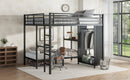 King over Twin XL Size Bunk Bed Frame with Built-in Wardrobe, Metal Bunk Bed with Foldable Desk and, Black