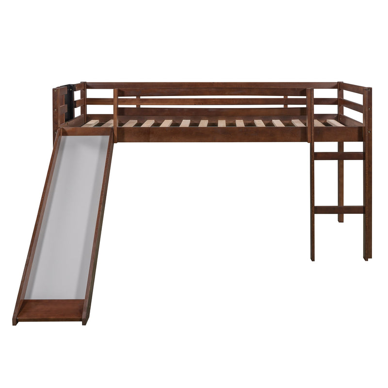 Twin size Loft Bed Wood Bed with Slide, Stair and Chalkboard,Walnut