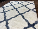 Modern Shag Rug 9x12, Ivory and Dark Blue, Diamond Pattern, Soft, Room Sized, Contemporary Rug, Plush