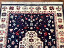 Belgium Power Loomed Rug 5.6 x 7, Navy Blue and Ivory, Heriz Pattern, Vintage Oriental Carpet