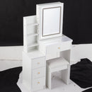29.2' Small Size Left Bedside Cabinet Vanity Table + Cushioned Stool, 2 AC+2 USB Power Station, Hair dryer bracket, Extra Large Touch Control Sliding LED Mirror, Tri-color Switching, Brightness Adjust