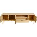 Rattan TV Stand with 2 Cabinets & 2 Open Shelves, Rattan-inspired Media Console Table for TVs up to 80", Entertainment Center with Solid Wood Legs, TV cabinet for Living room, Bedroom, Home Theatre