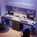 47 Inch Grey Gaming Desk With LED Lights And Drawers