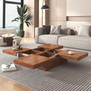 Square Marble Veneer Coffee Table Sliding Top with Storage in Walnut 39.4"