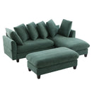 Upholstered Sectional Sofa with Movable Ottoman and Storage in Green Chenille, 83 Inch