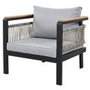 Outdoor Sectional Sofa Set 5-Person Patio Seating Group with Cushions and Coffee Table, Grey, Steel & Acacia Wood