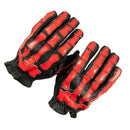 Skeleton Leather Motorcycle Gloves - Black and Red