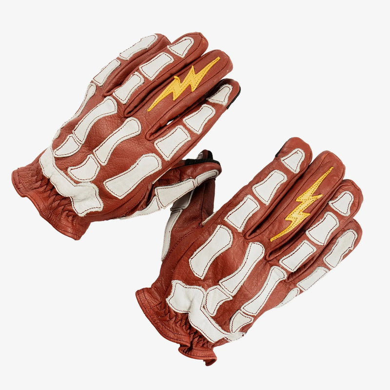 Astrapí (Lightning) Skeleton Leather Motorcycle Glove - Red-White