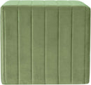 Elegant Green Velvet Tufted Channel Ottoman Footstool