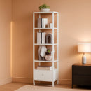 White 6-Tier Narrow Bookshelf With Door For Small Space