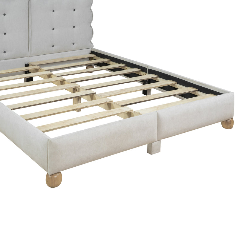 Queen Size Upholstered Platform Bed with Support Legs,Beige