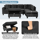 Modern Sectional Sofa with Storage Ottoman, L-Shape Couch with 2 Pillows and Cup Holders, Black Velvet, 105'