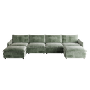 Corduroy Fabric 4-Seater Comfy Cloud Couch with 2 Movable Footrest for Living Room,Oversized Deep Seat U-Shaped Couch Set, Upholstered Large Size Deep Seat Sofa with 4 cushions