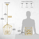 Industrial Gold Lantern Chandelier 4 Light Adjustable