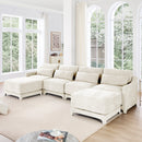 Elegant Four-Seater Sofa with Movable Ottoman and Lumbar Pillow, Beige Chenille Fabric, Solid Wood Frame, Ergonomic Design