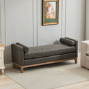 Elegant Upholstered Bench,Daybed,Ottman with Wood Legs & 2 Bolster Pillows, Gray PU, 66.34'W for Bedroom, Living Room, Entryway