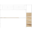 Twin Loft Bed with Desk and Storage Wardrobe, Heavy Duty Loft Bed with Stairs and Metal Grid, Twin Size Loft Bed, No Box Spring Needed, White Loft Bed Twin Size-White