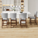 Set of 4 Mid-Century Modern Bar Stools, 40 in Linen Upholstered Counter Chairs with Rubber Wood Legs, Gray