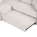 Convertible U-shaped Sectional Sofa with Pull-out Bed, Beige Chenille, 107.1'