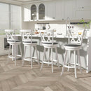 29 Inch Bar Height Swivel Stool Antique White Set Of 2 With Upholstered Seat And Comfortable Padding