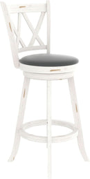29 Inch Bar Height Swivel Stool Antique White Set Of 2 With Upholstered Seat And Comfortable Padding