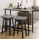 29 Inch Bar Stools Set of 2 All Black Bonded Leather Saddle Seats With Heavy Duty Metal Legs