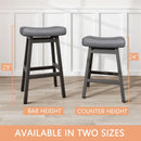 29 Inch Bar Stools Set of 2 All Black Bonded Leather Saddle Seats With Heavy Duty Metal Legs