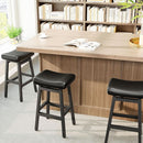 29 Inch Bar Stools Set of 2 All Black Bonded Leather Saddle Seats With Heavy Duty Metal Legs