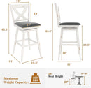 29 Inch Swivel Bar Stool With Grey Faux Leather Upholstery Antique White Wood Frame And Solid Wood Footrest Set Of 2