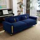 2 Piece Velvet Loveseat Sofa Set For Living Room 86 Inch Blue With Gold Metal Legs And 4 Pillows
