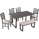 6 Piece Rustic Wood Dining Set With Bench And Chairs