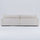 The 112-inch beige corduroy sofa, with two throw pillows and four backrests, has opened up a new style for the living room's leisure area