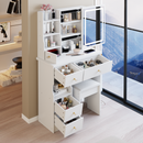 29.2' Small Size Left Drawer Desktop Vanity Table + Cushioned Stool, 2 AC+2 USB Power Station, Hair dryer bracket, Extra Large Touch Control Sliding LED Mirror, Tri-color Switching, Brightness Adjust