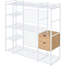 Open-Style Wardrobe with Hanging Rails, Shelves and Drawers, White