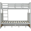 Wooden Twin Over Full Bunk Bed with Storage Drawers, Ladder, and Safety Guard Rails in Grey