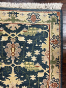 Indian Runner Rug 2.6 x 12, Navy Blue Beige Oriental Runner Rug 12ft Long, Narrow Hallway Runner, Wool Hand Knotted Indo Persian Mahal Rug