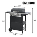 Propane Gas Grill 3 Burner Barbecue Grill, Stainless Steel 26,000 BTU Patio Garden Barbecue Grill with Two Shelves, Lid, Wheels and Bottle Opener