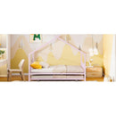 Twin Size Metal House Bed with Twin Size Trundle, Pink