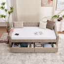Twin Size Upholstered Daybed with Storage Drawers, Solid Wood Sofábed Bed Frame with Velvet Fabric & Wood Slat Support for Bedroom, Living Room, Office,Light Grey