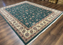 Indo Persian Rug 8x10, Green and Beige Oriental Carpet, Traditional Wool Area Rug, Floral Allover Pattern