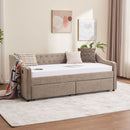 Twin Size Upholstered Daybed with Storage Drawers, Solid Wood Sofábed Bed Frame with Velvet Fabric & Wood Slat Support for Bedroom, Living Room, Office,Light Grey
