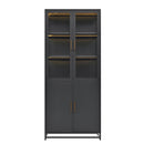 Modern Style 76.75'' Tall Steel Display Cabinet with Double Glass Doors, LED Lights, 3-Sided Glass for Collectibles - Black