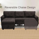 Espresso Velvet Sleeper Sectional Sofa Bed Chaise Set